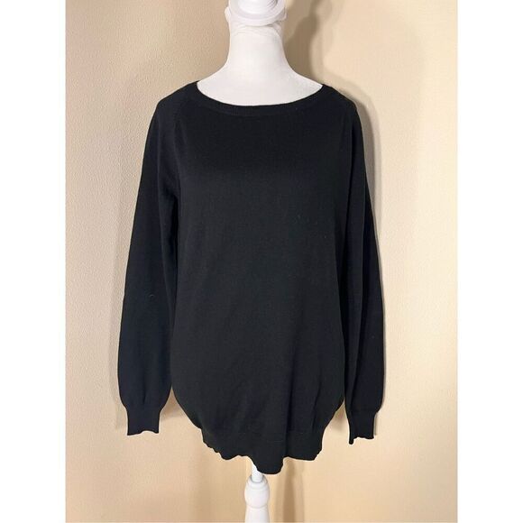 Market & Spruce Black Lightweight Sweater with Gray Elbow Patches Women's Medium - Picture 1 of 6